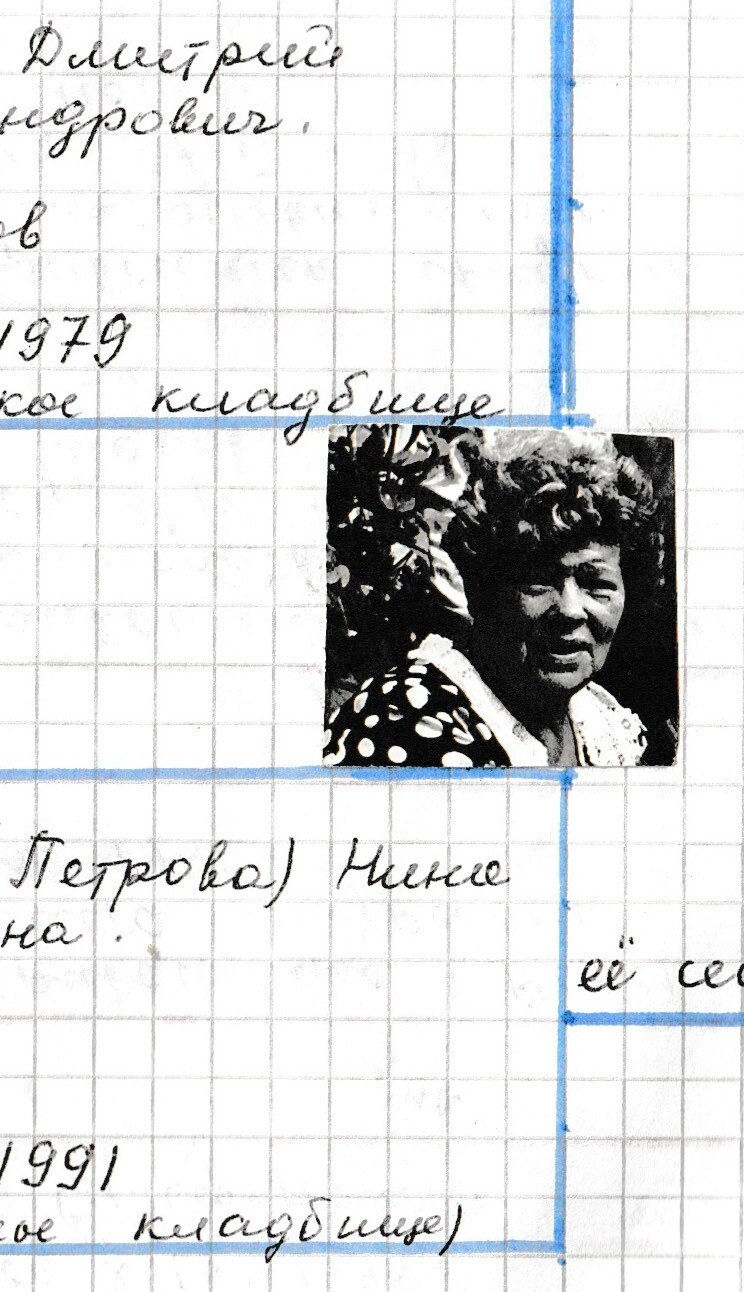 Фрагмент родословной схемы: портрет рядом с именем Нины Васильевны